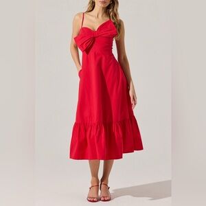 NWOT ASTR The Label Red Summer Midi Dress 100% Cotton Size Small